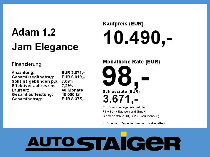 Opel Adam 64.487 km 10.490 &euro; Waiblingen 71332